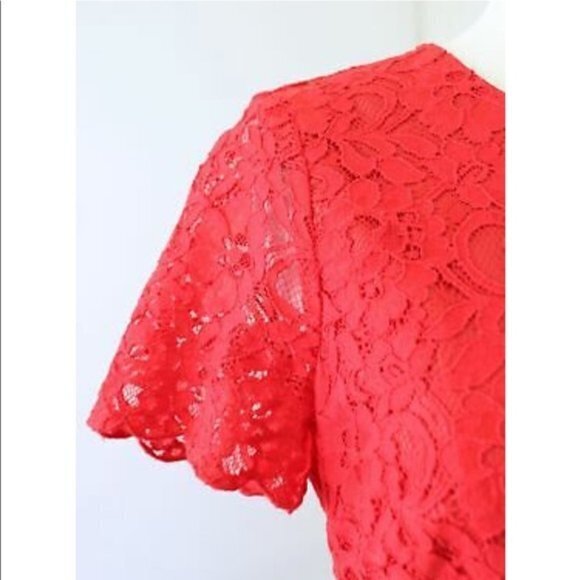 J. Crew Red Lace Short Sleeve Dress Lined Cocktail E3707 A-Line Womens Size 4 - Picture 8 of 10